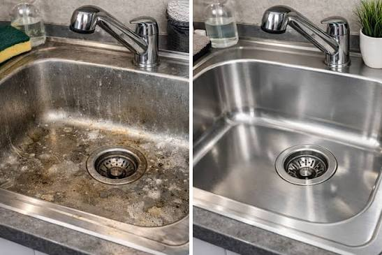 Före och efter — diskho i rostfritt