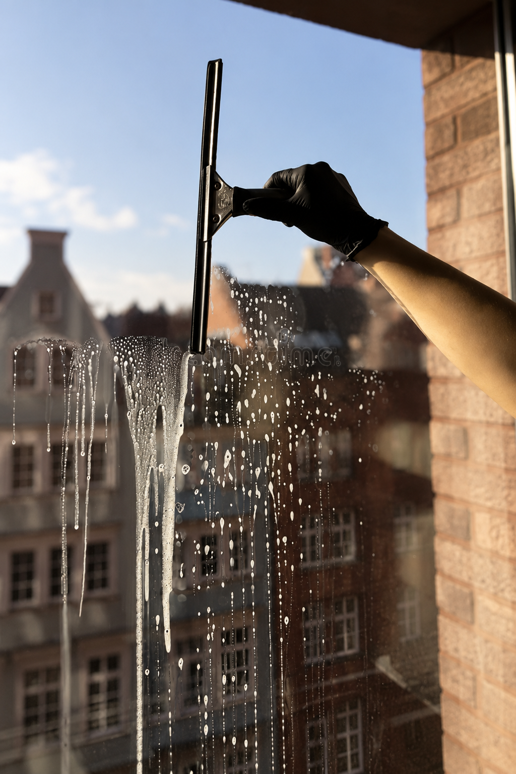 Fönsterputs mot ljus himmel