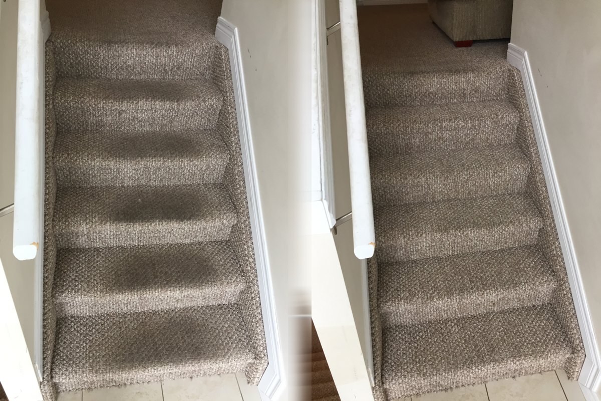 Före och efter — mattbelagd trappa